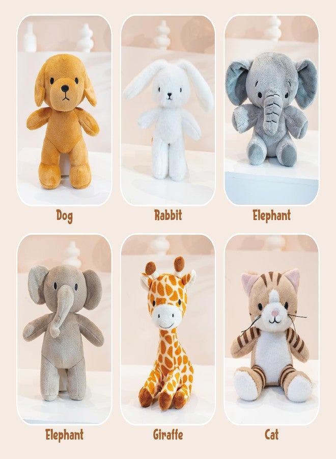 AmyToo 6 Pcs Stuffed Animals Bulk, 8 Inch Small Stuffed Safari Animals, Zoo Stuffed Animals Set (Cat Dog Elephants Giraffe Bunny) Baby Shower Party Decor, Easter Gift for Classroom Kids, Teens, Girls - Image 4